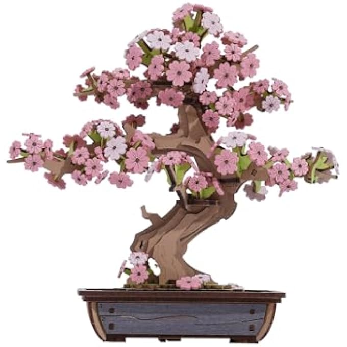 SAKURA BONSAI 3D PUZZLE, WOODEN MODEL KITS FOR ADULTS TO BUILD, DIY CLASSIC SAKURA CONSTRUCTION CRAFT KITS, IDEAL AS HOME DECOR, CHRISTMAS AND BIRTHDAY GIFT - Image 1